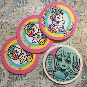 Retro Artsy Set of 4 Unicorn and Burger King Girl Paper Coasters
